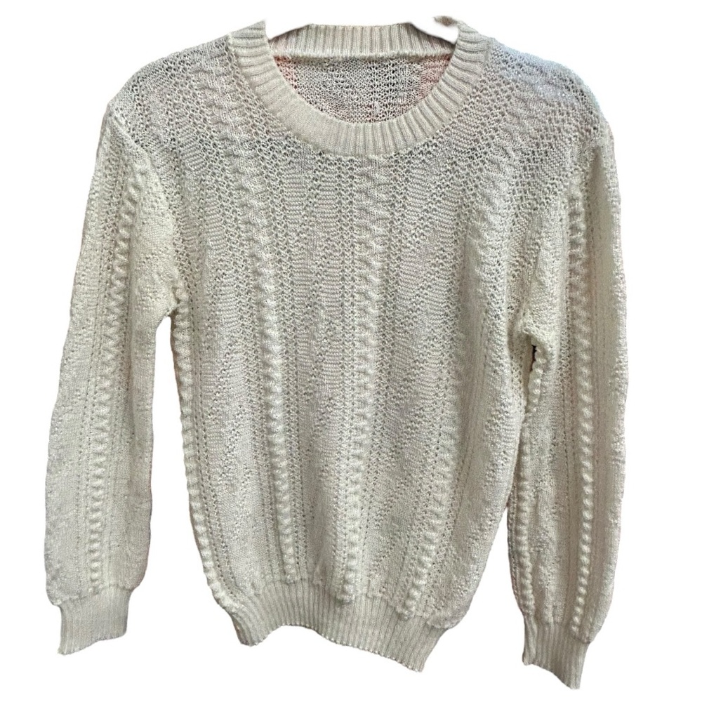 Women’s White Long Sleeve Crew Neck Knit Sweater  Sz‎ M